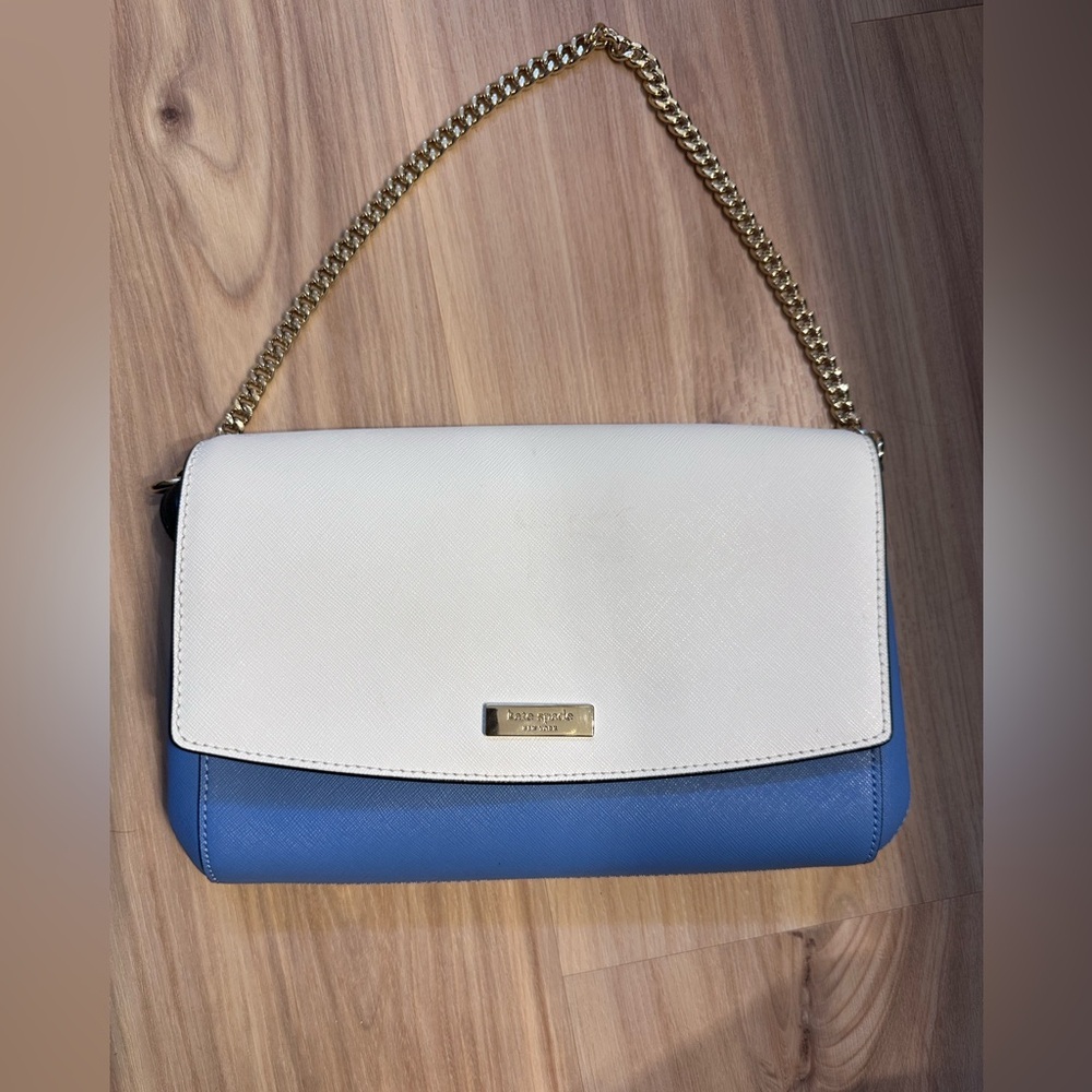 Kate Spade Blue and Cream Shoulder Bag with Gold Hardware